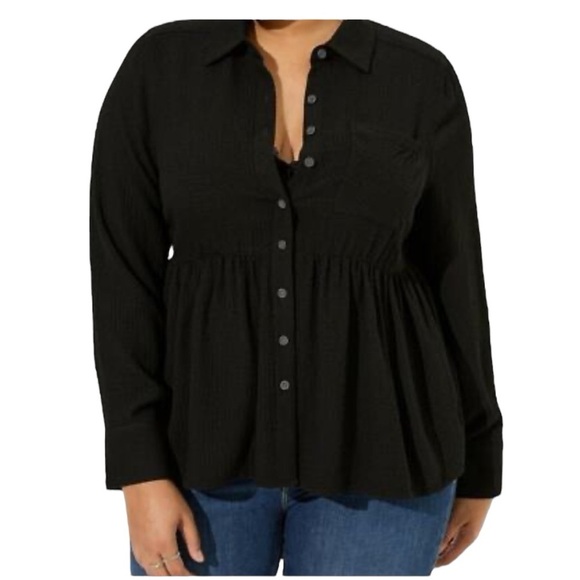 Torrid Peplum Crinkle Flannel Gauze Button Up Top Size 5 - Picture 1 of 11